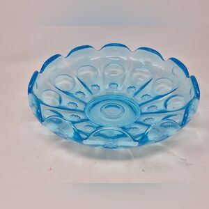 Vintage Ice Blue Ruffled Edge Dish Moon & Stars Type Pattern